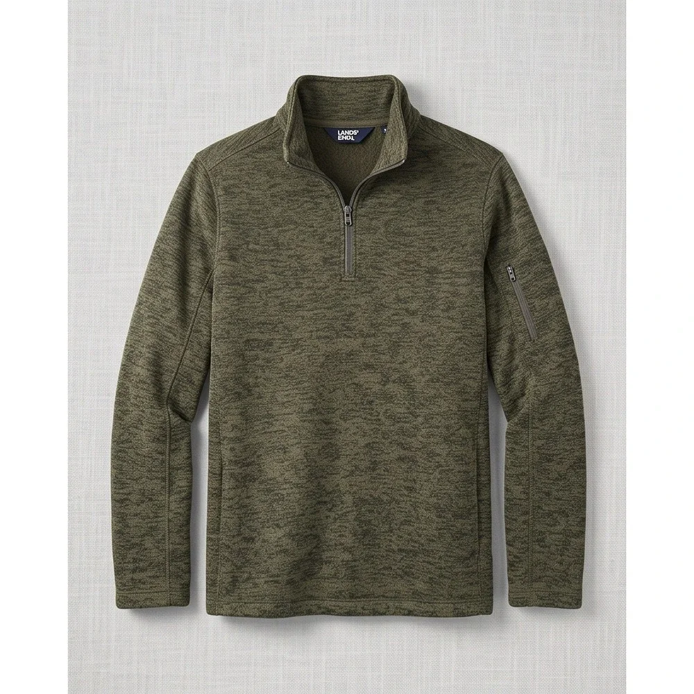 Lands End Mens XL Quarter Zip Fleece Pullover Sweater Olive‎ Green Heather